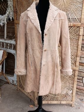 Vintage Giacca Star Outwear Tan Suede Leather Coat_Large